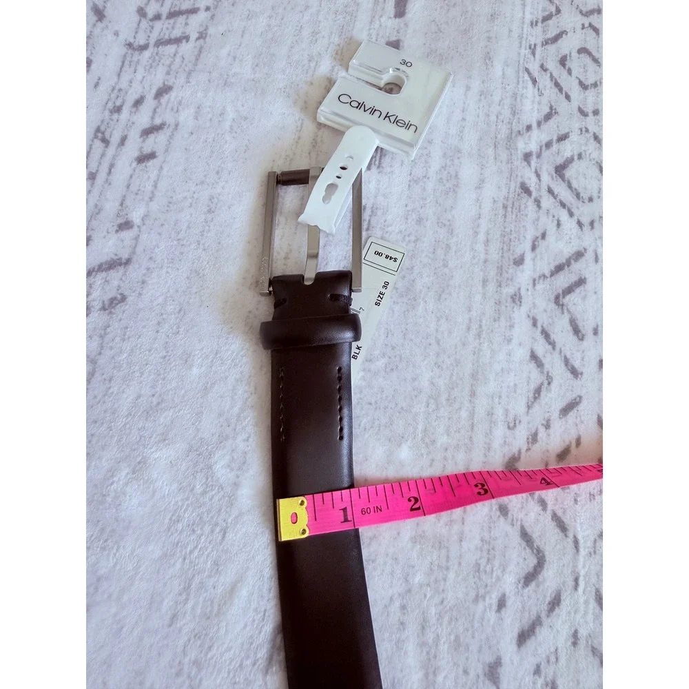 Calvin Klein Mens Black Leather Dress Belt Size 30 Gunmetal Buckle 75526 NEW